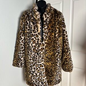 LANSHIFEI Leopard Faux Fur Coat-Soft Plush,Warm & Stylish